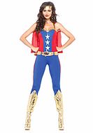 Wonder Woman, kostyme-body, belte, kappe, pannebånd, stjerner